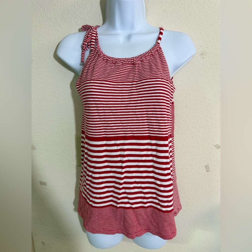 Lacoste Womens Red White Sleeveless Top with tie Size 36 preformed Rare casual